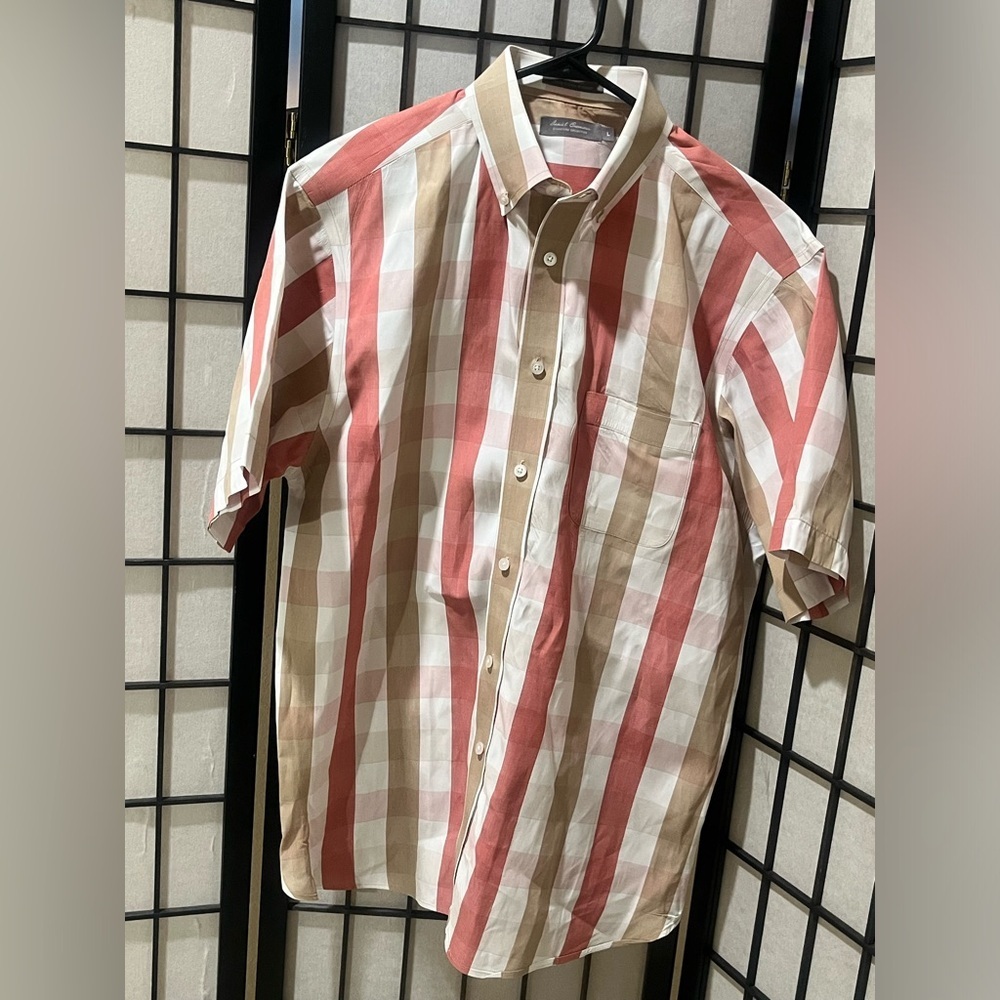 Daniel Cremieux Striped Button-Up Shirt in Pink & Brown MENS SIZE L